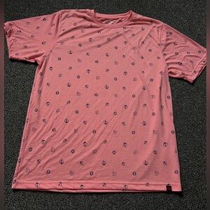 Pastel Orange & Black Sailor Anchor Print Short-Sleeve Casua Crewneck T-Shirt XL